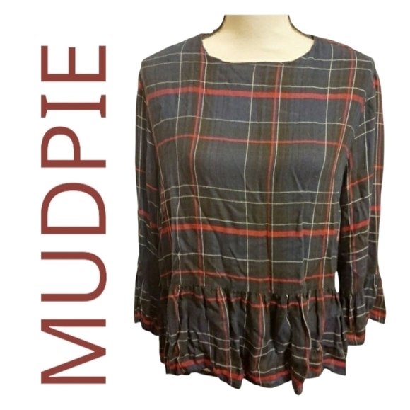 BLUE Plaid Mudpie Blouse Womens Size Medium - Picture 1 of 8